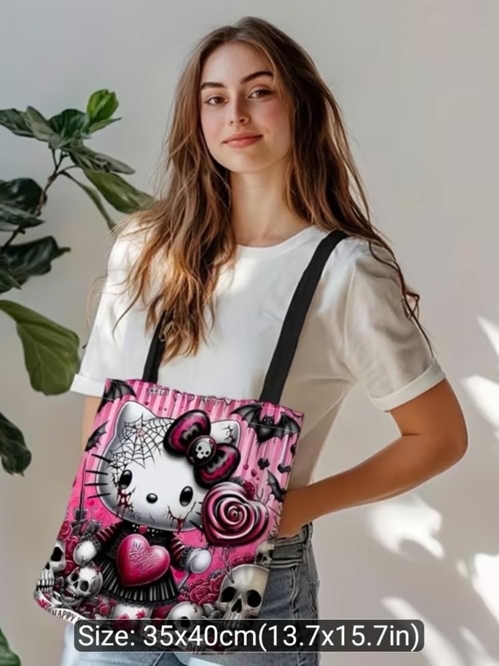 Hello Kitty Pink and Black Gothic Heart Tote - Picture 2 of 2